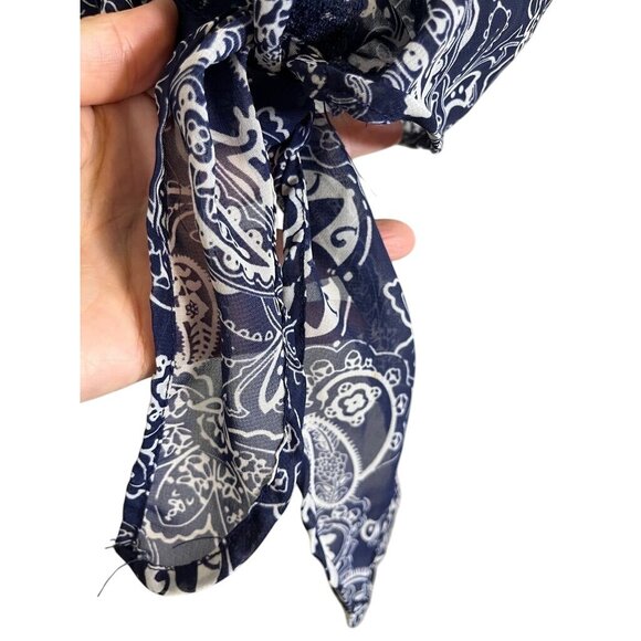 Retro Floral Lace Sheer Top L Blue Coastal Preppy Boho Western Nautical 80s - Picture 6 of 12